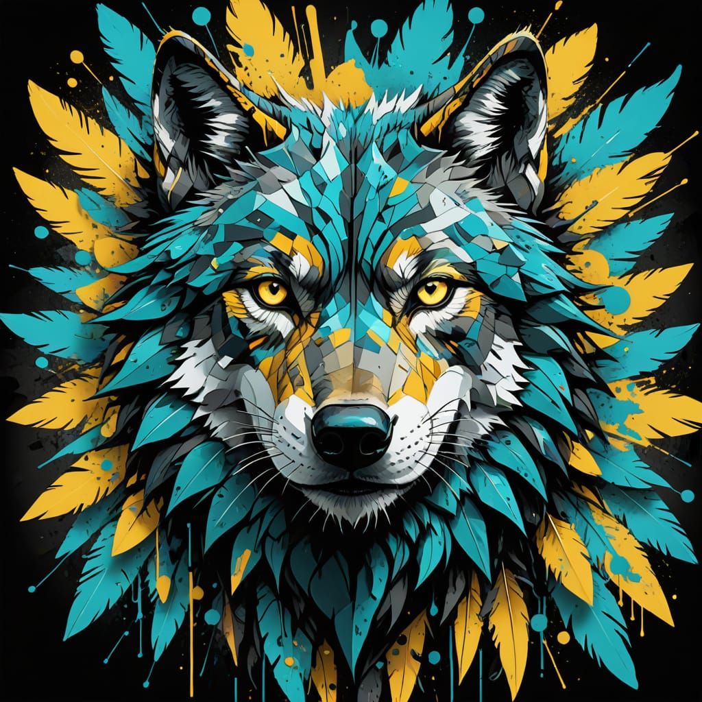 Urban Art Wolf Portrait with Electric Colors