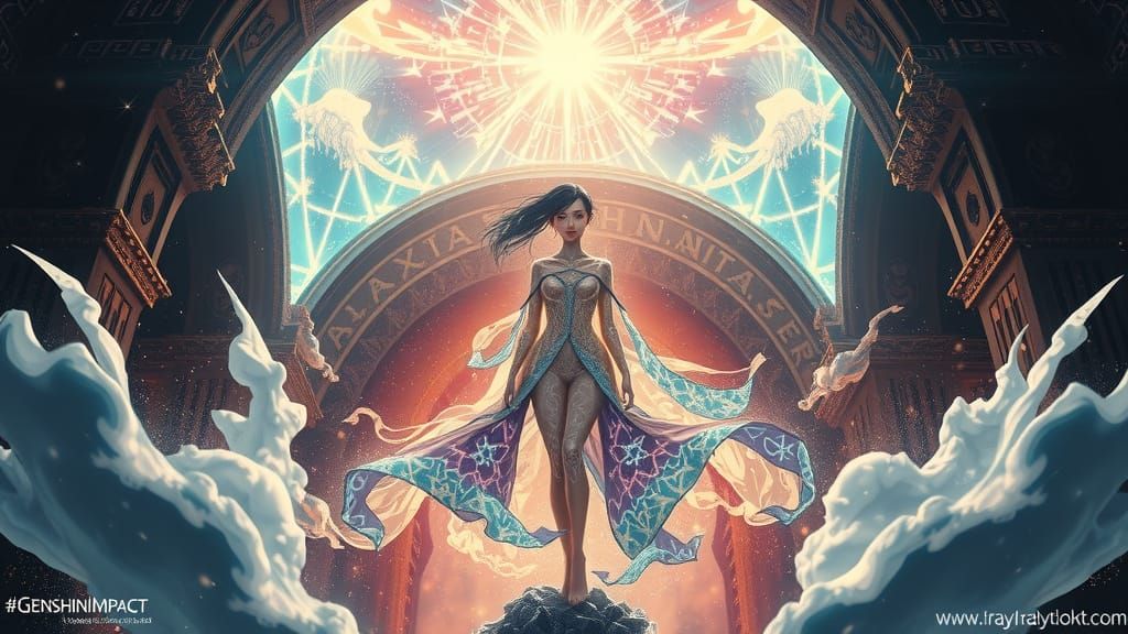 Ethereal Figure in Fractal Storm, Anime Style