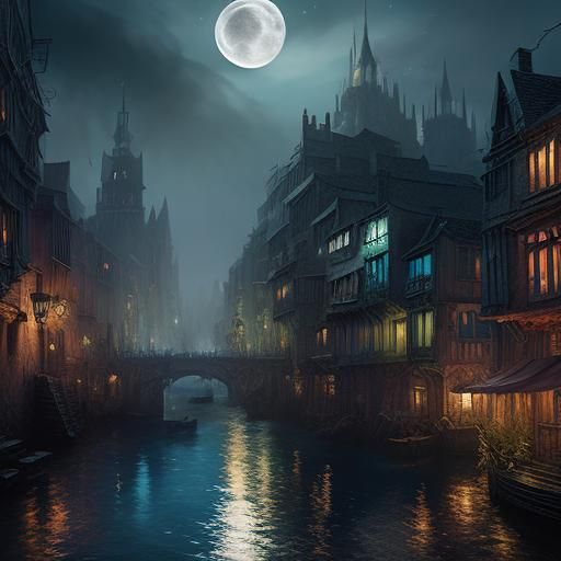 Waterdeep Streets Under Selûne Moon: Fantasy Concept Art