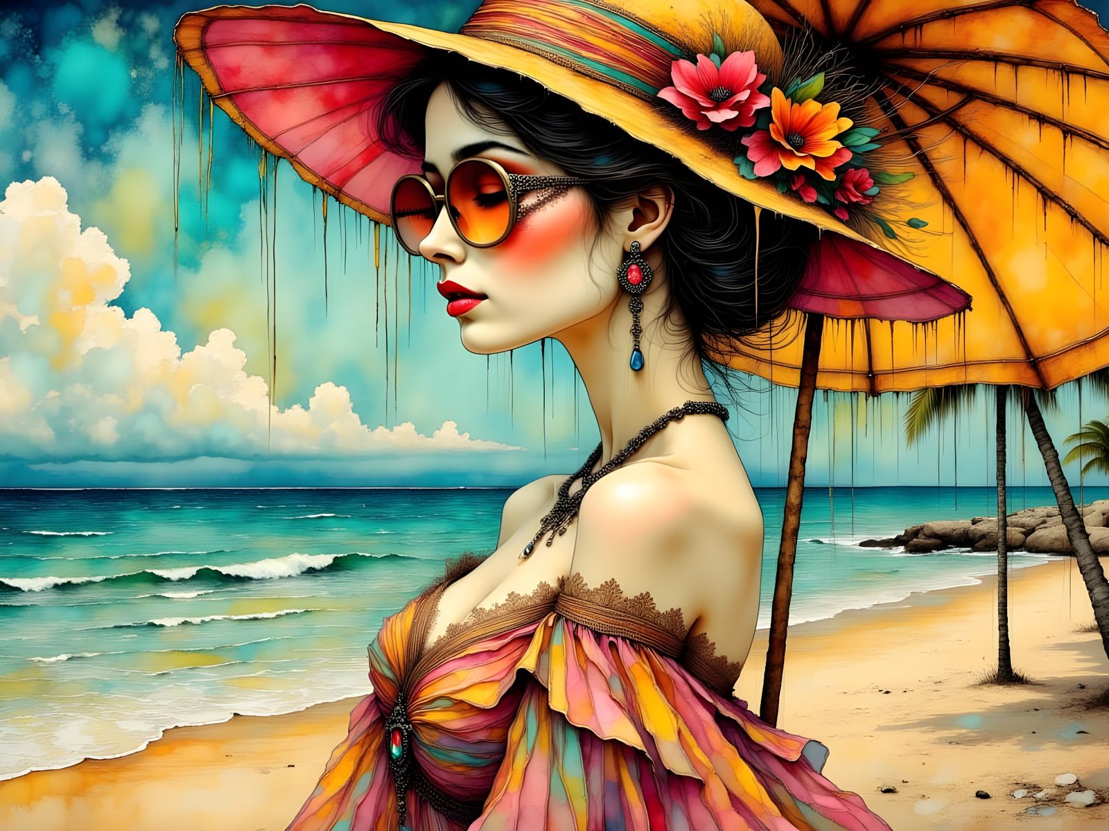 Surrealist Bohemian Goddess in Art Deco Style