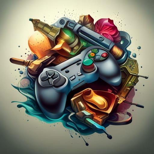 Tattoo Style Game Controller Splash Art
