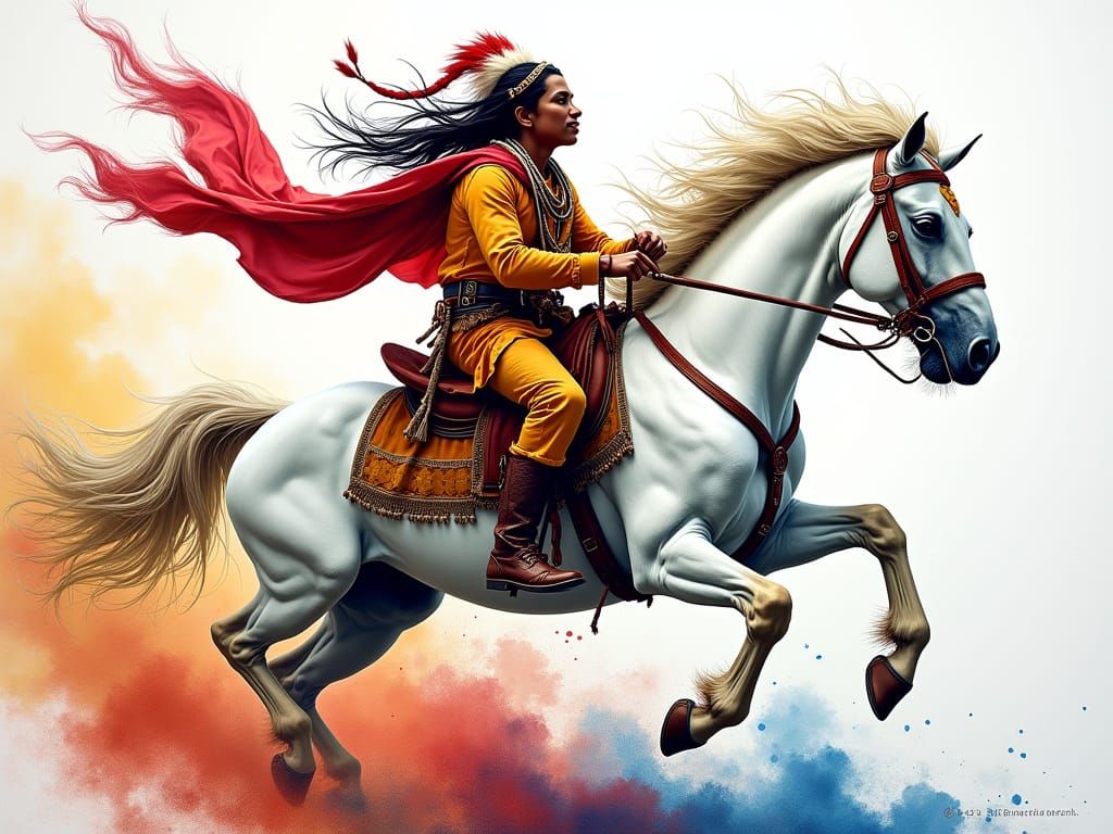 Indian Rider on White Horse in Candyland Wonderland