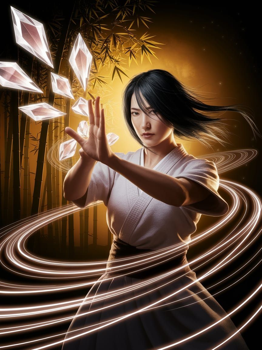 Mystical Kunoichi Summons Crystalline Shuriken in Bamboo For...