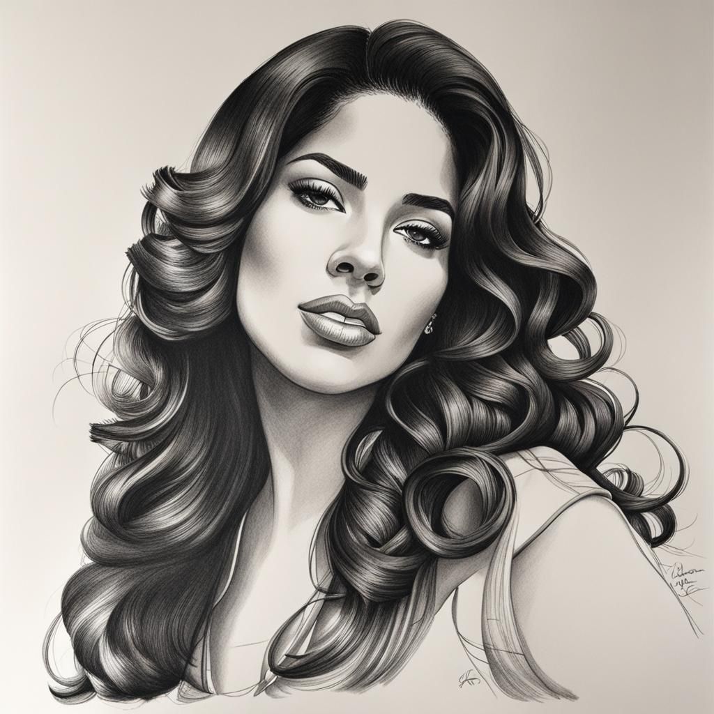 Latina Woman in Detailed Pencil and Ink Sketch