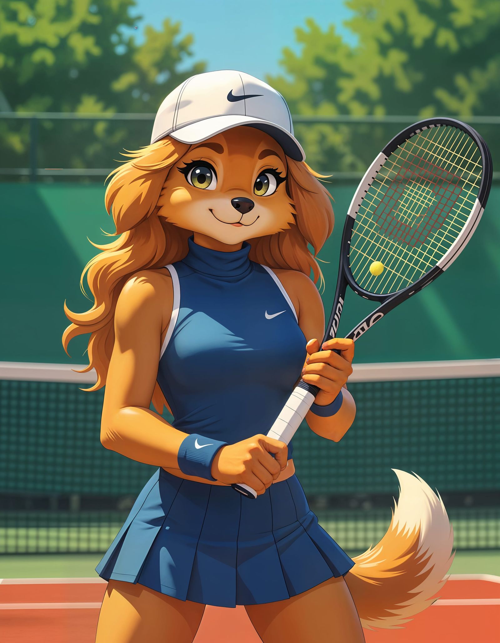 Golden Retriever Tennis Player in Dynamic Lighting