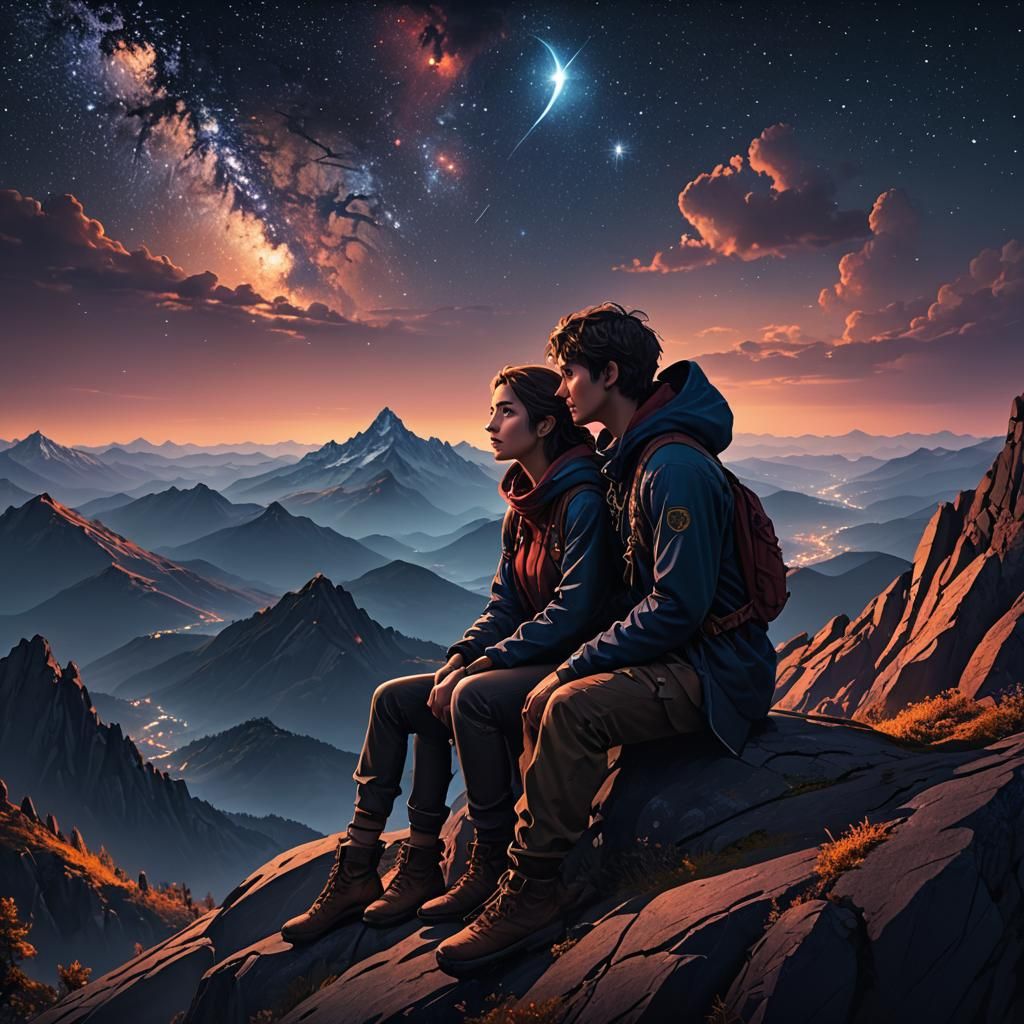 Romantic Fantasy: Lovers Gazing at Starry Night
