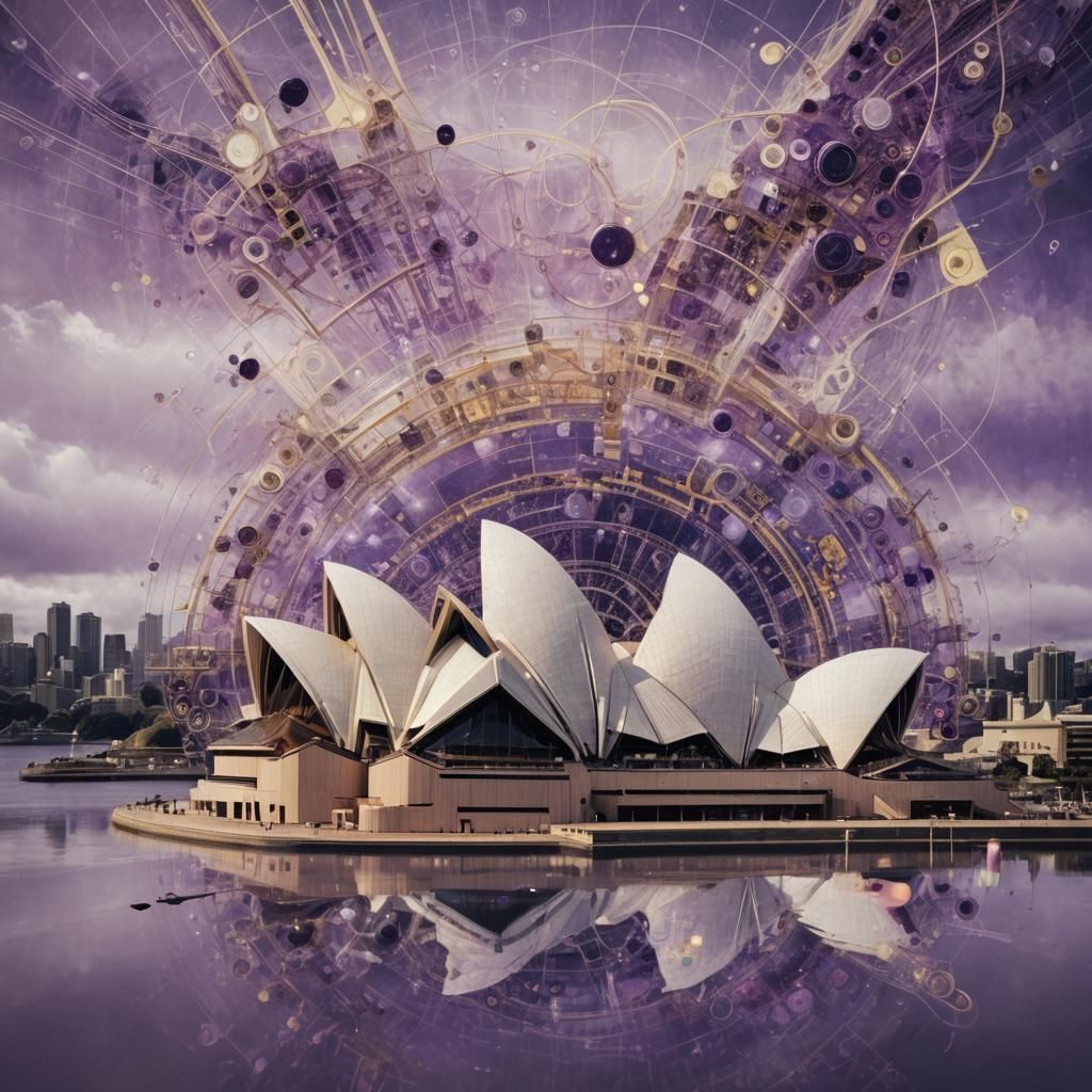 Surreal Purple Quantum Entanglement Overlays Sydney Opera Ho...