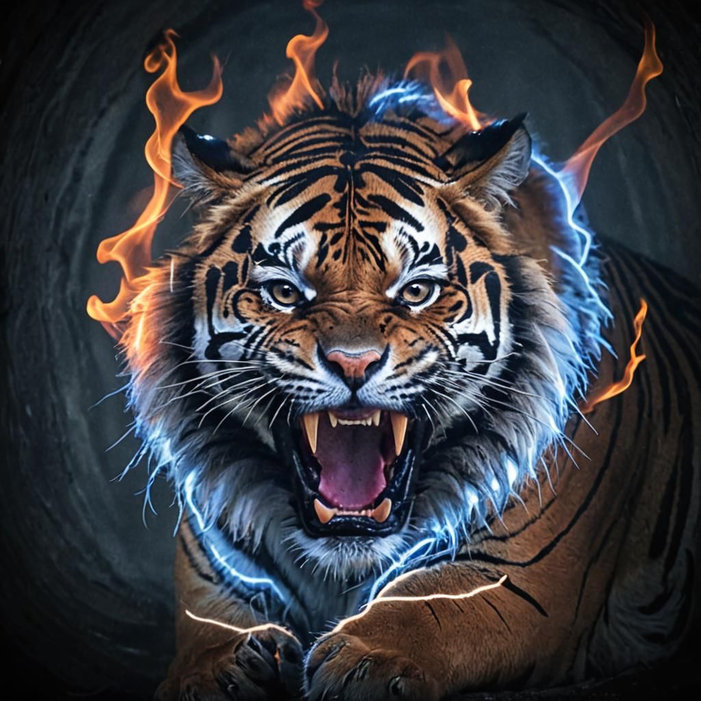 Photorealistic Tiger Portrait with Neon Accents