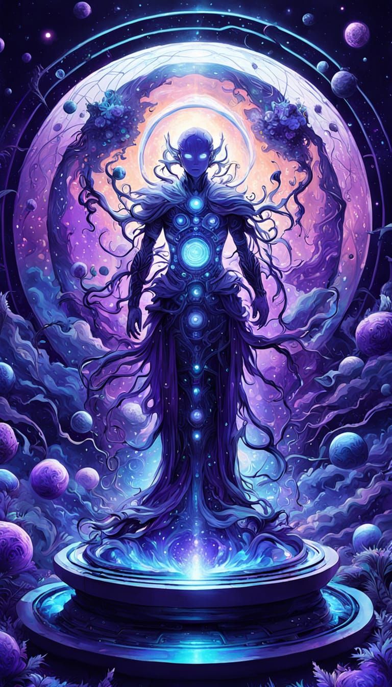 Ethereal Healing Chamber in Cosmic Futuristic Style