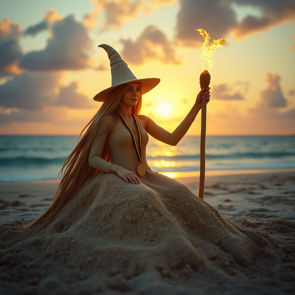 3D Sand Witch Celebrates on Tropical Beach
