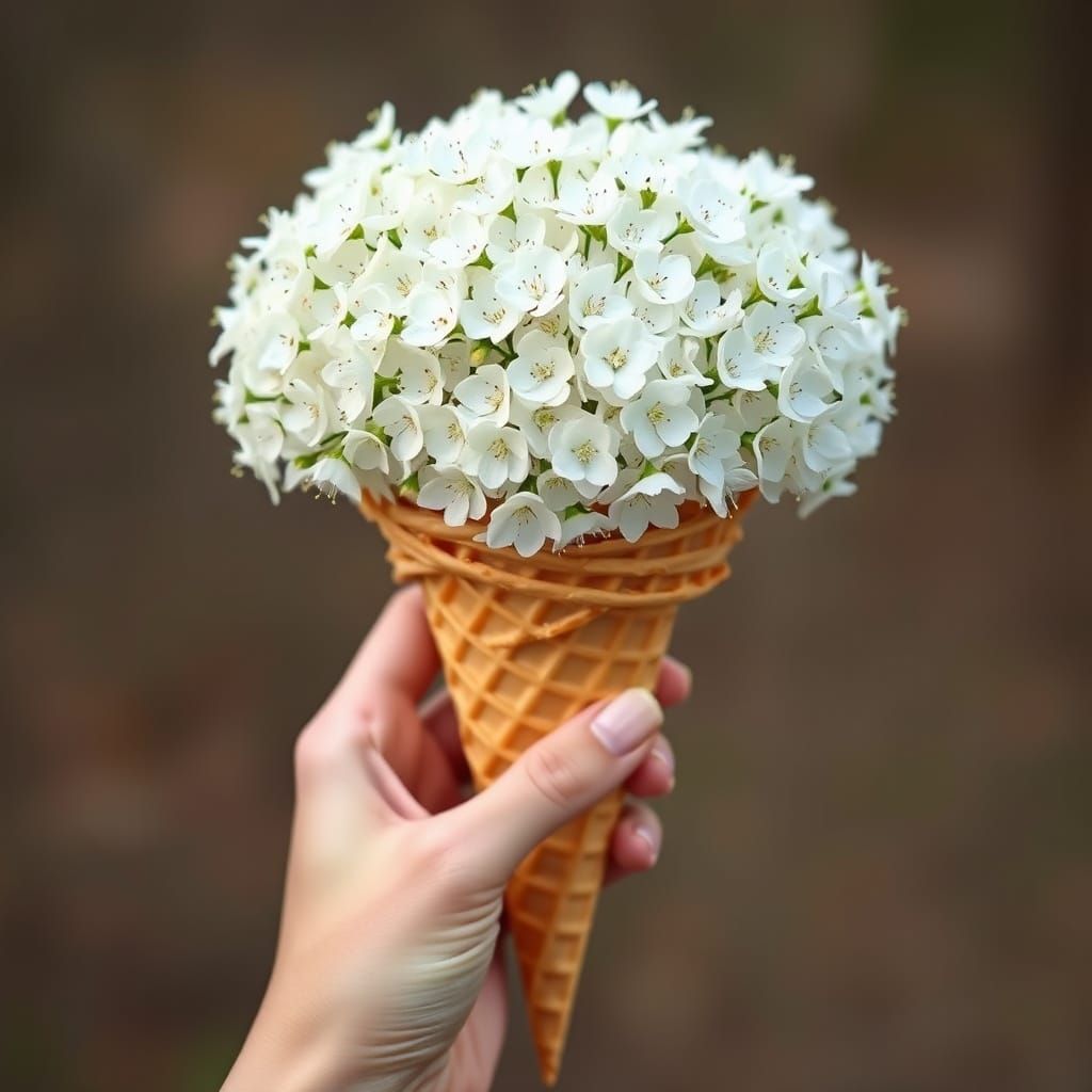 Gentle Hand Holds a Lush Waffle Cone Filled with Snow-White ...