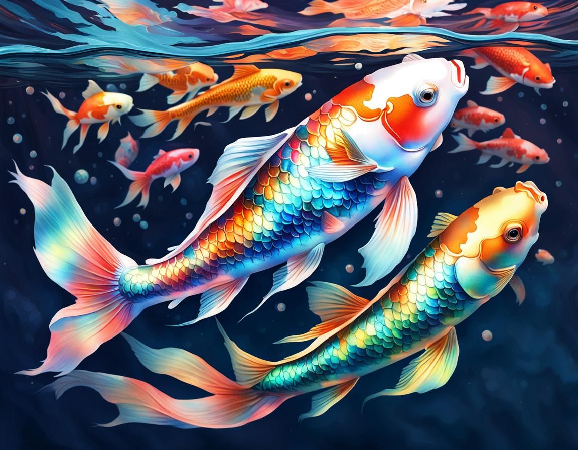 Iridescent Koi Fish Swimming