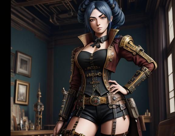Steampunk Anime Woman in Detailed Matte Painting