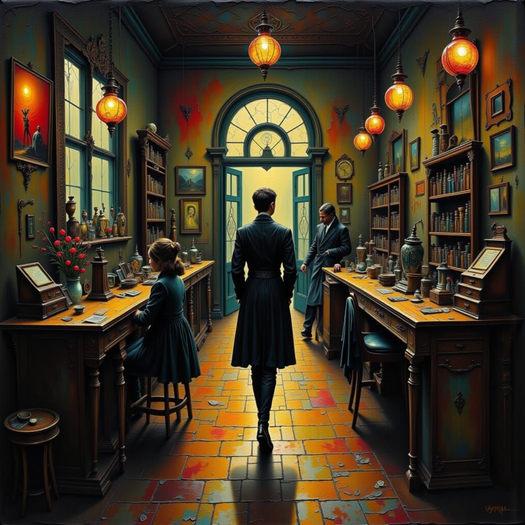 Surreal Mysterious Shop Interior in Surrealism Style