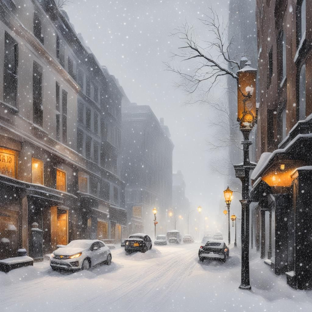 Blizzard Sweeping Through a Town