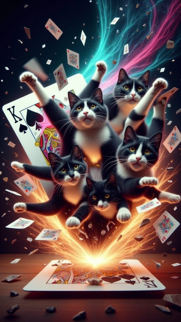 Whimsical Tuxedo Cats Unleashed in Magical Chaos