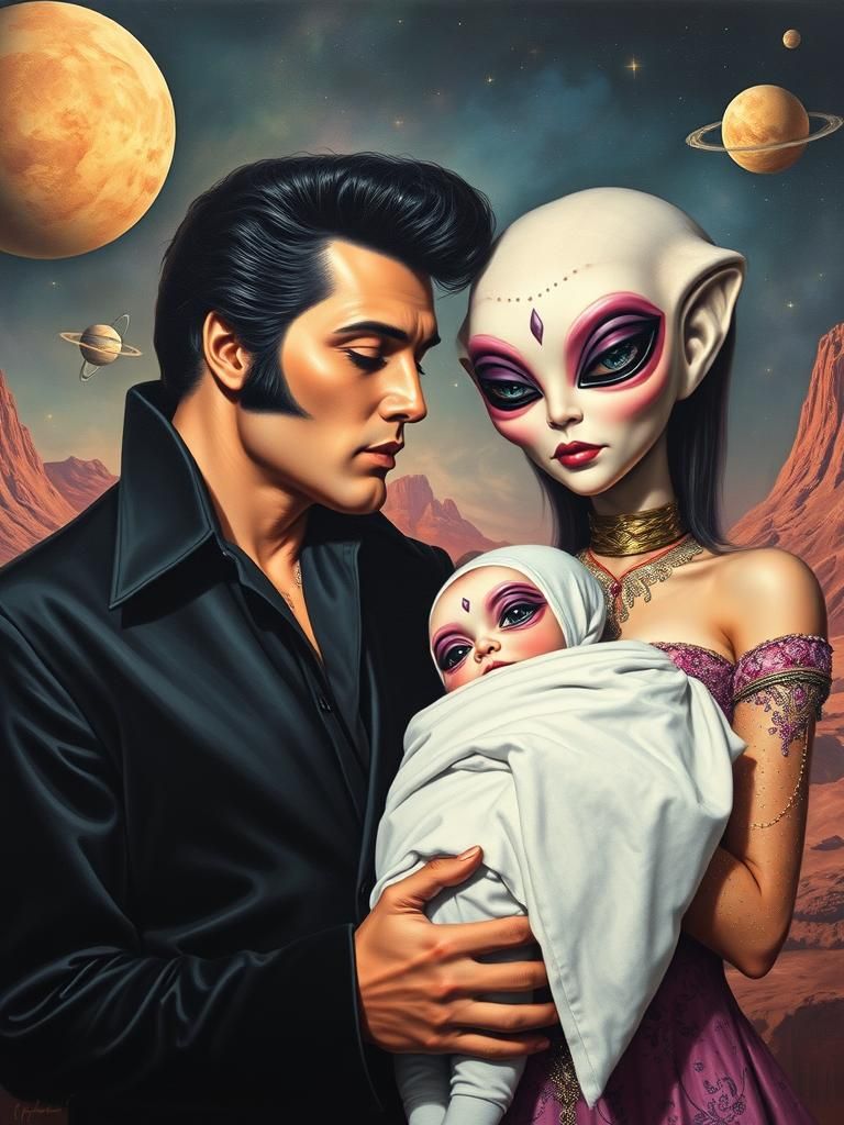 Elvis Presley and Alien Family Portrait