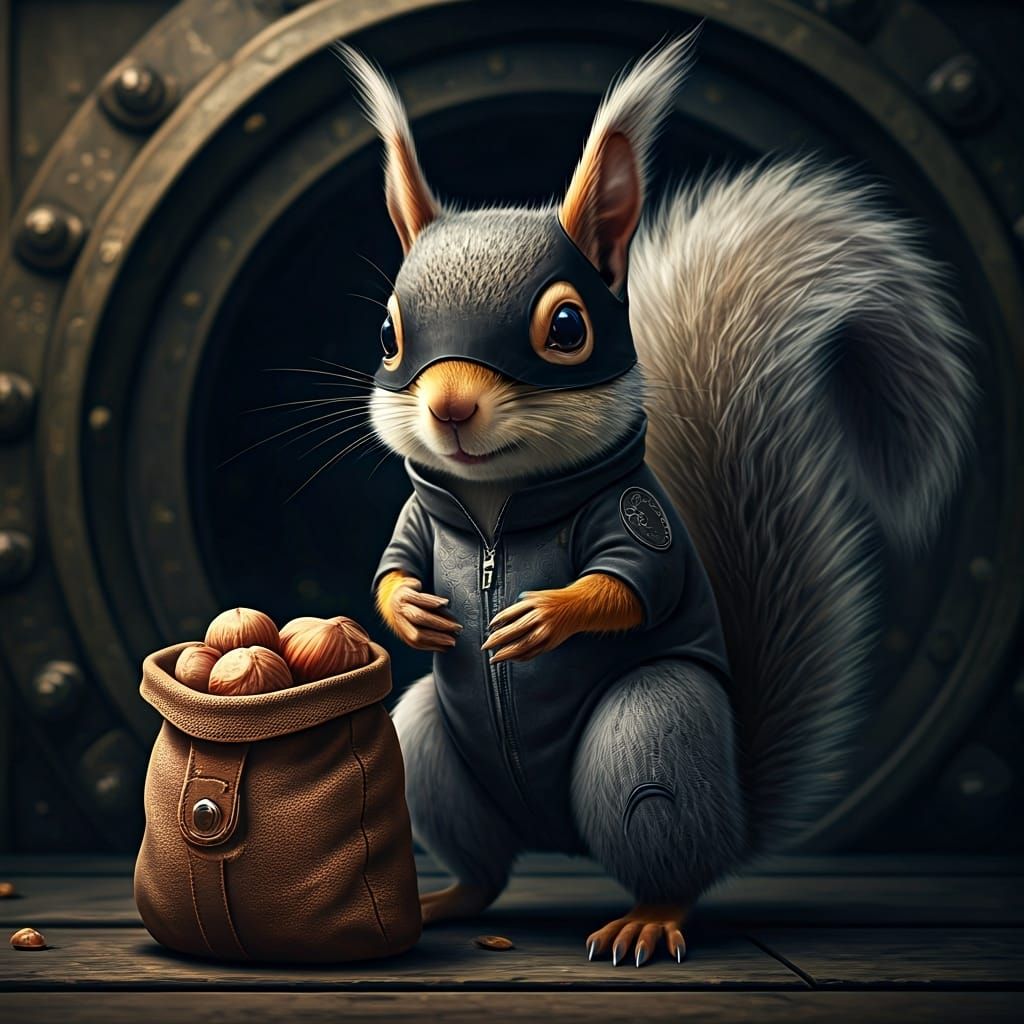 Mischievous Squirrel Thief near Vault in HDR