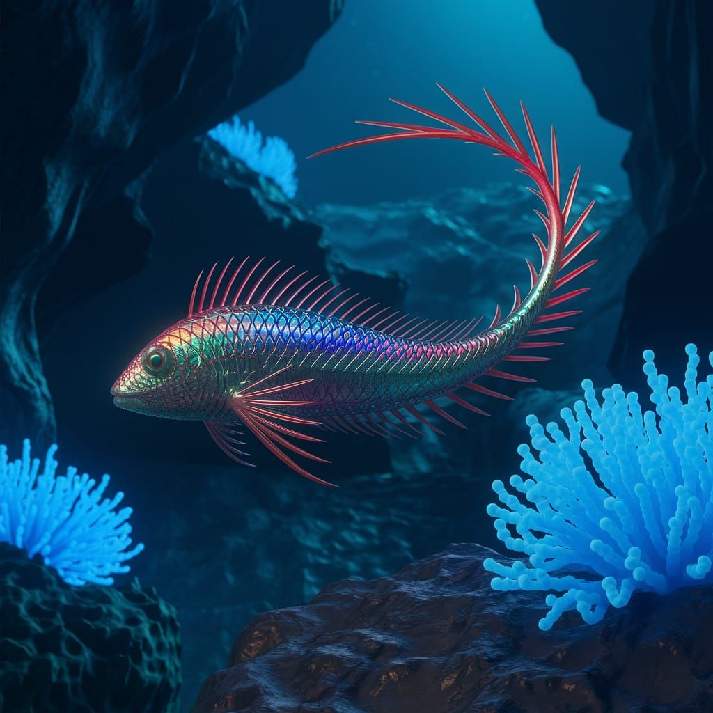 Ethereal Chromatic Rattail Dances in Bioluminescent Ocean De...