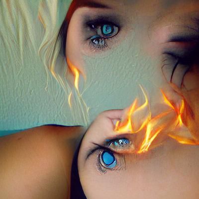 Icy Gaze and Fiery Aura in Digital Art