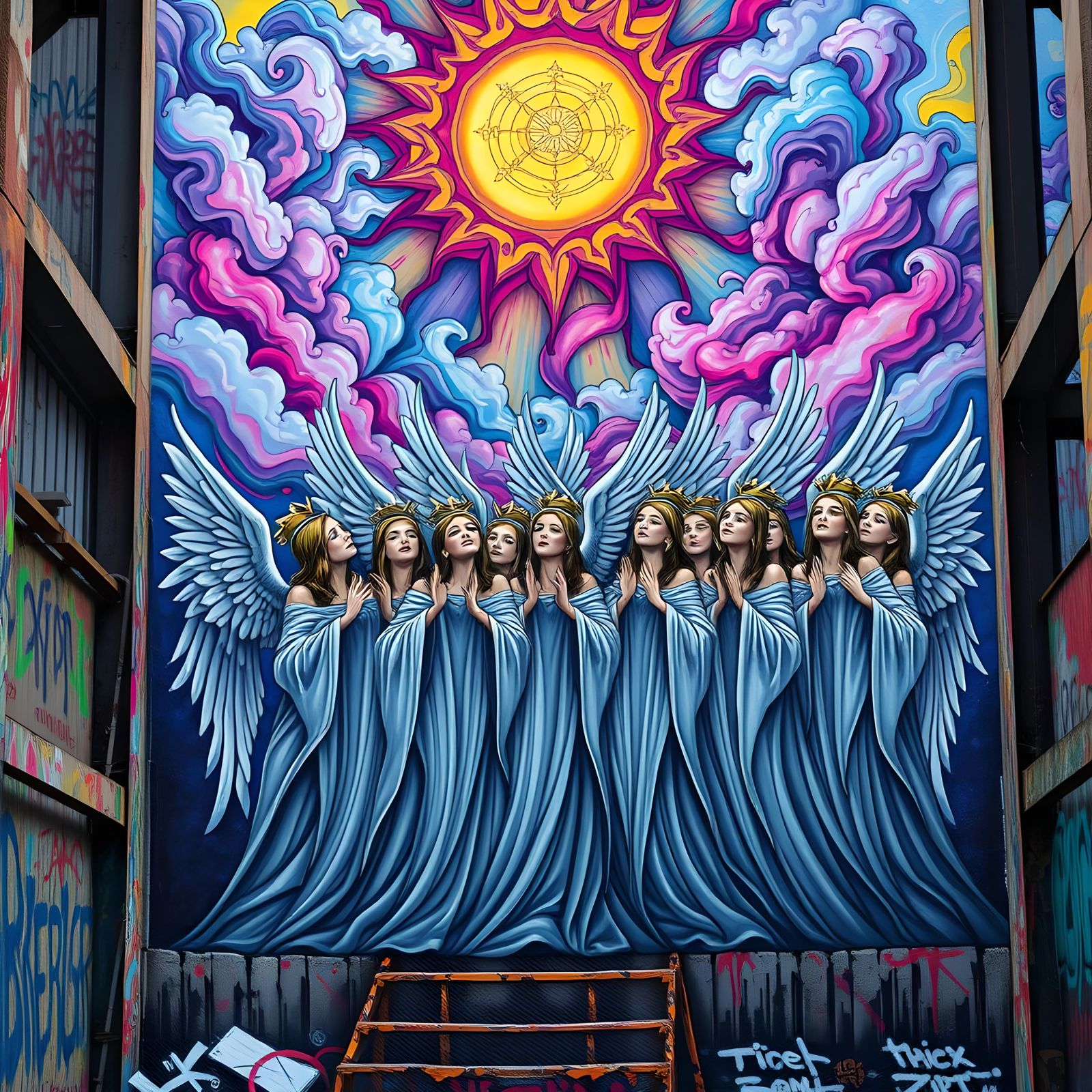 Angelic Choir Singing in Graffiti Art Style