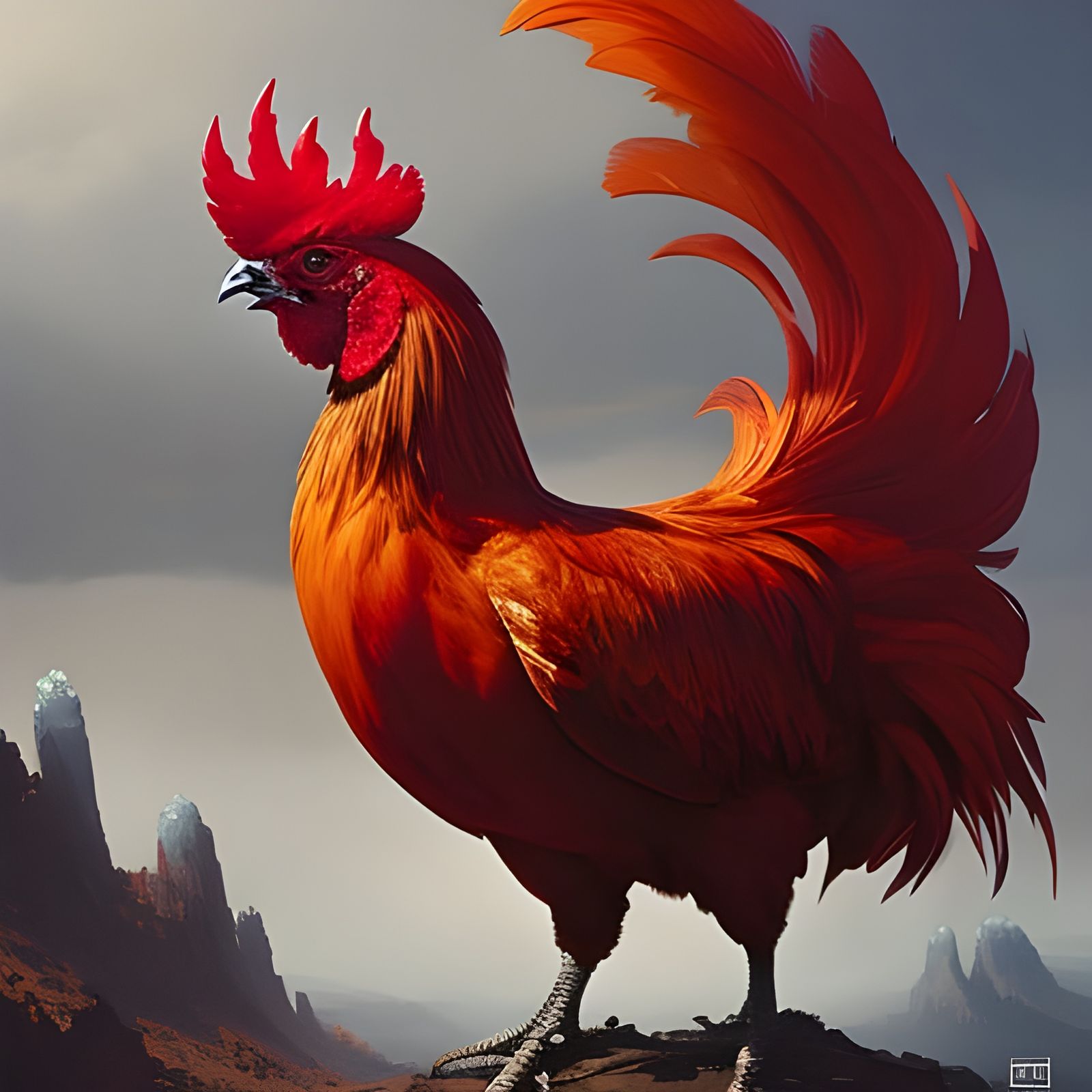 Hyperdetailed Rooster Portrait in Digital Art Style