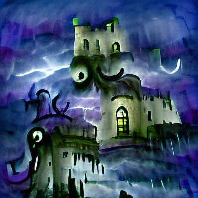 Eerie Castle Amidst Stormy Night