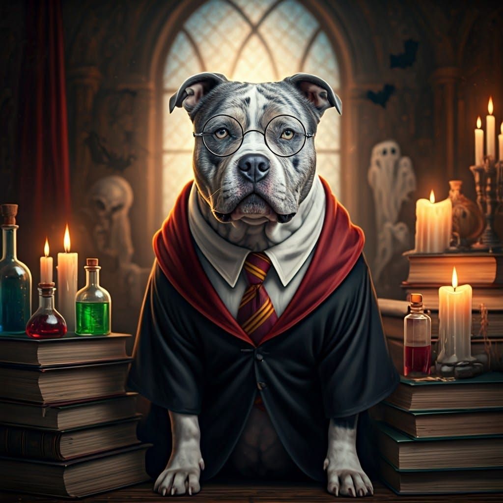 Hermione Granger American Bully in Mystical Library