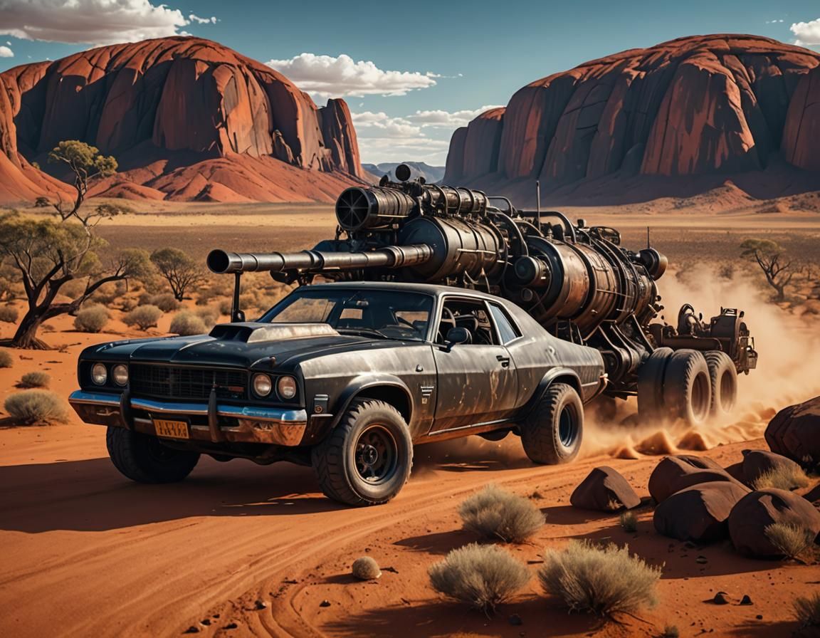 Mad Max Holden Car with Cannon, Hyperrealistic Art