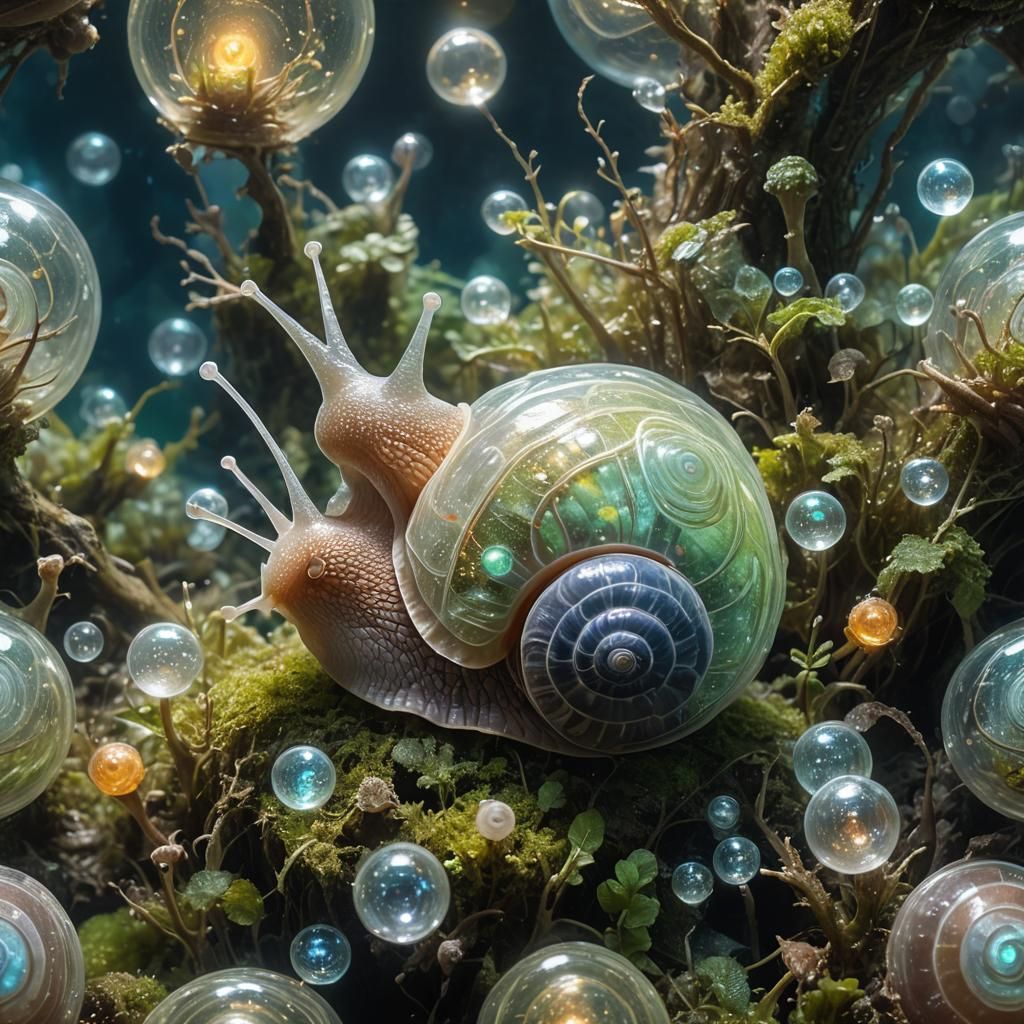 Luminous Crystal Snail in Mythical Forest