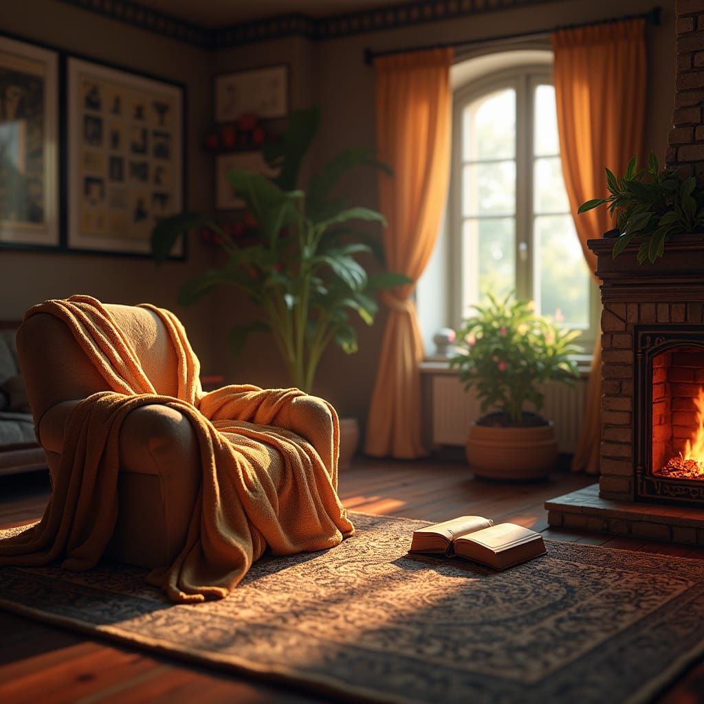 Serene Living Room in Fantasy Concept Art Style