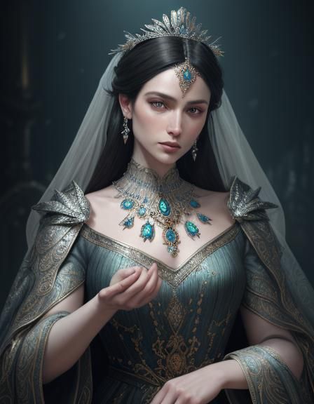 Queen Isabetia: Ornate Portrait in Mucha Style