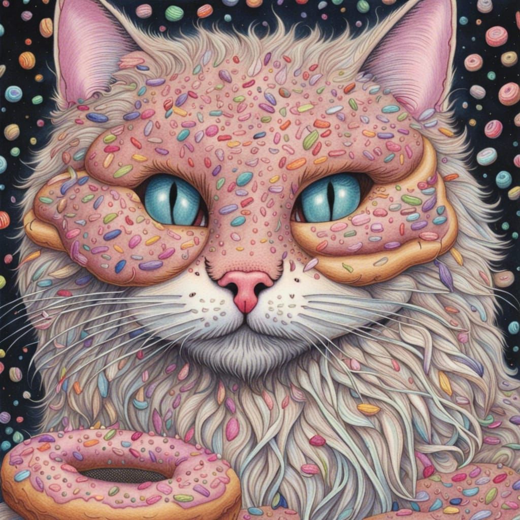 Intricately Detailed Donut Cat in Colored Pencils