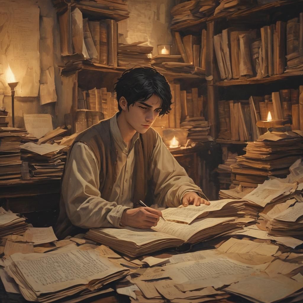 Dark Academia Anime Art: Young Man Studying