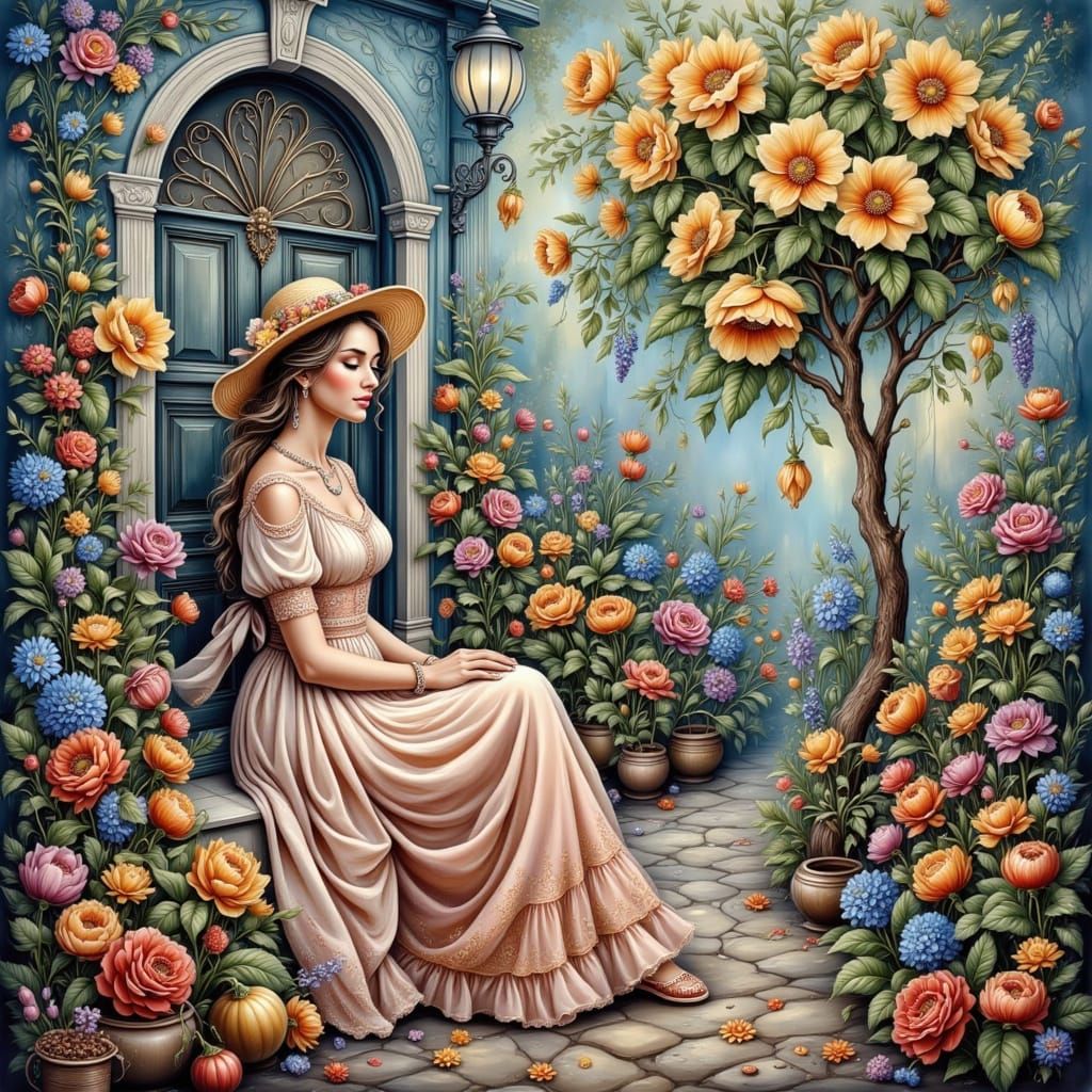 Cubist Portrait of a Beautiful Lady in Pastel Gothic Style