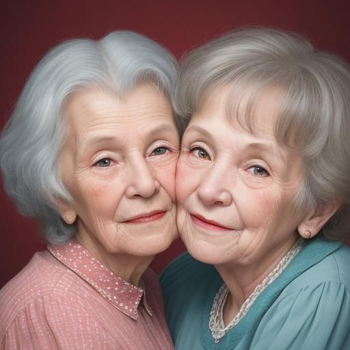 Heartwarming Portrait of Two Elderly Women in Love