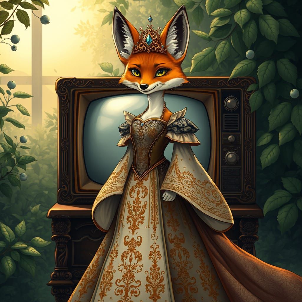 Regal Fox Princess Everett in Whimsical Medieval Scene
