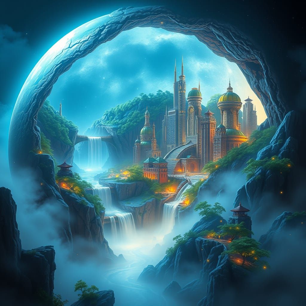 Luminous Moon Metropolis in Dreamlike Harmony