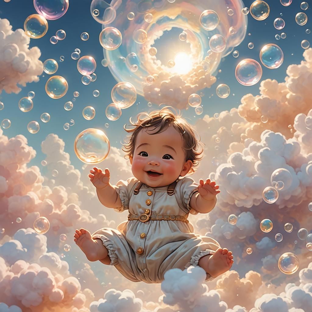 Bubbles Holding Baby in the Sky: Fantasy Concept Art