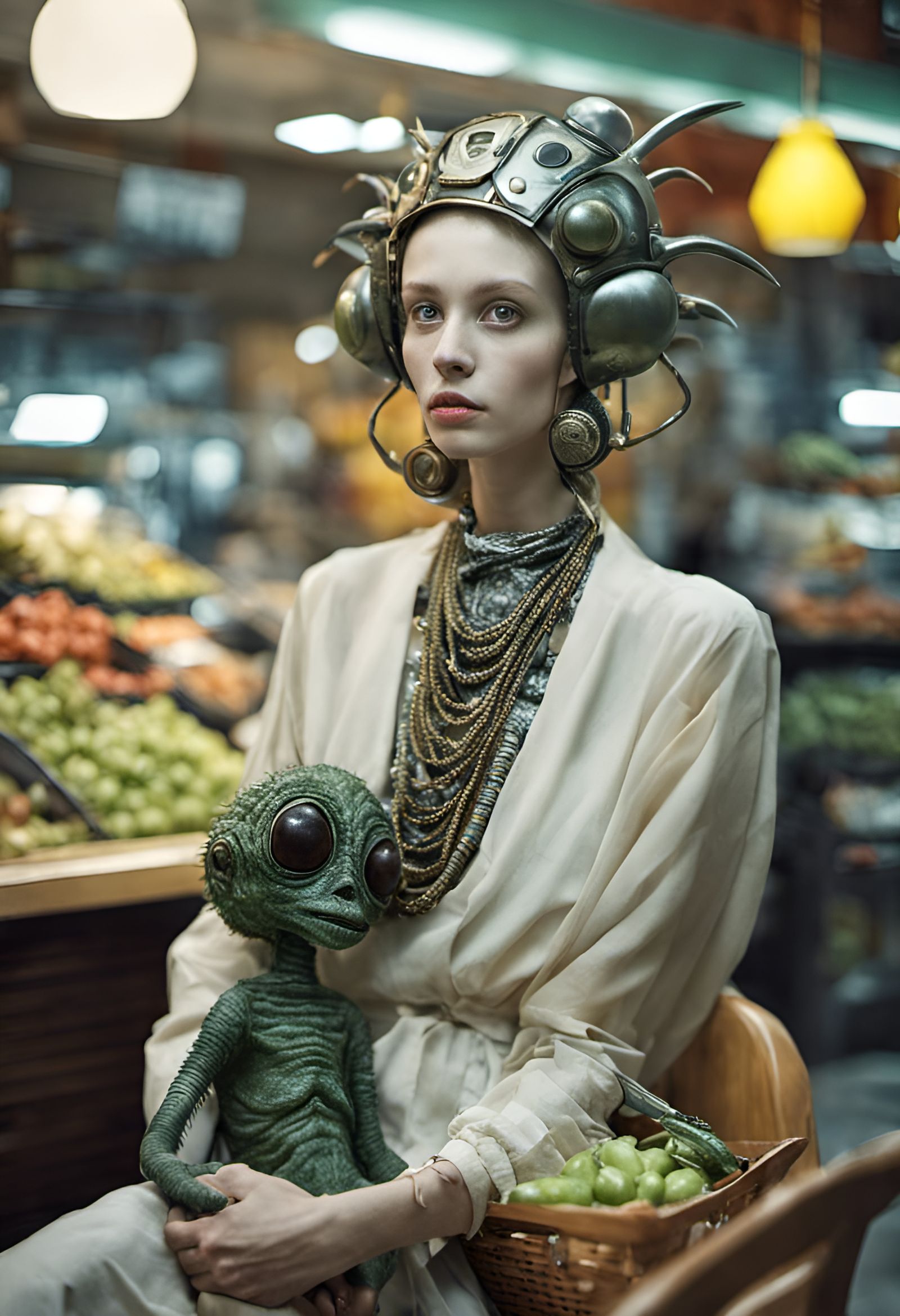 Exotic Aliens Exhausted After Shopping: Digital Art