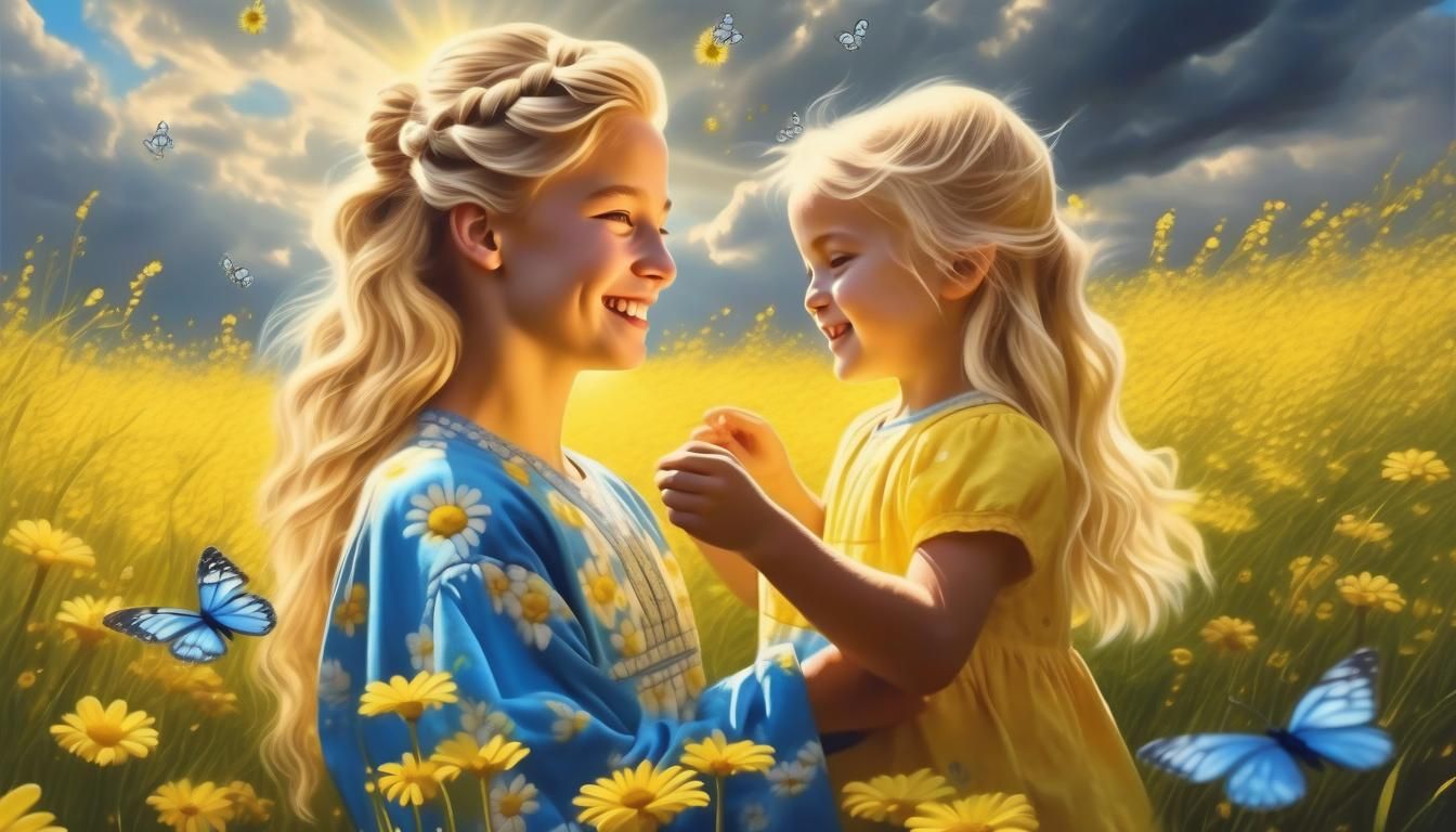 Woman and Daughter Dancing in Sunny Meadow