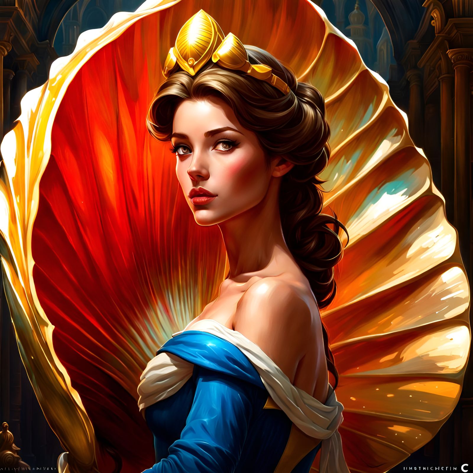 Belle in Seashell: Digital Portrait Art