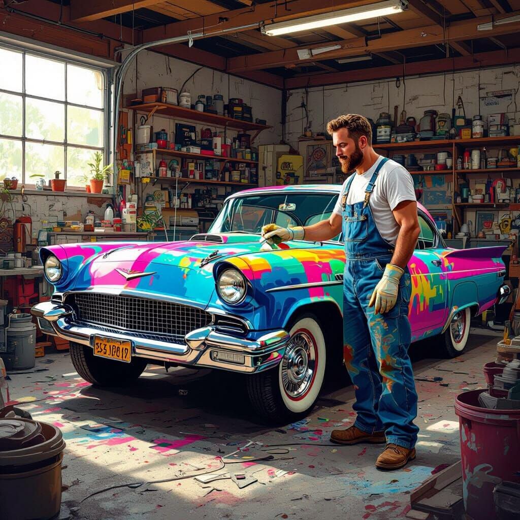 Vintage Car Brought to Life with Neon Colors
