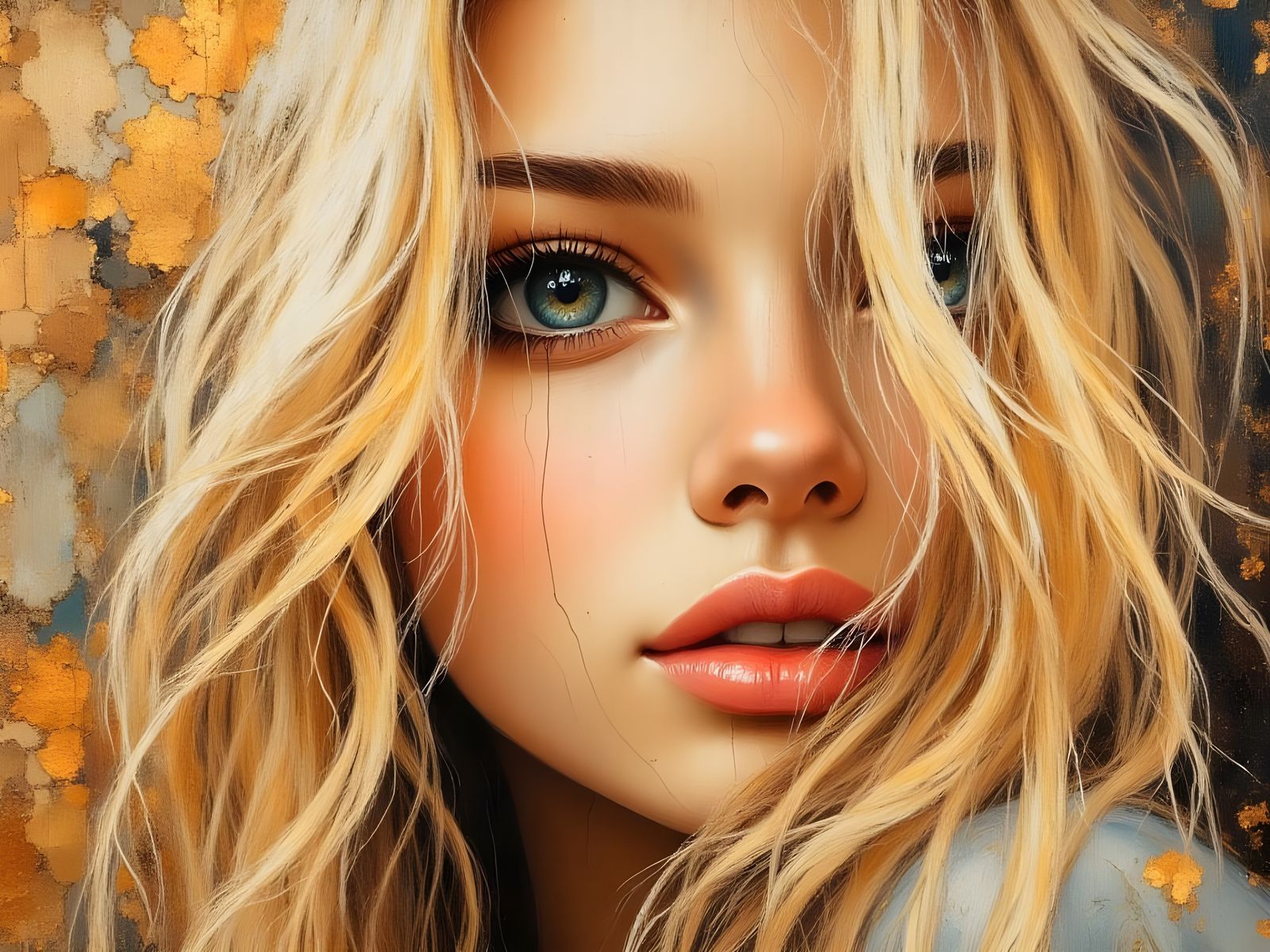 Shy Blonde Woman Looking Back, Divine Oil Style