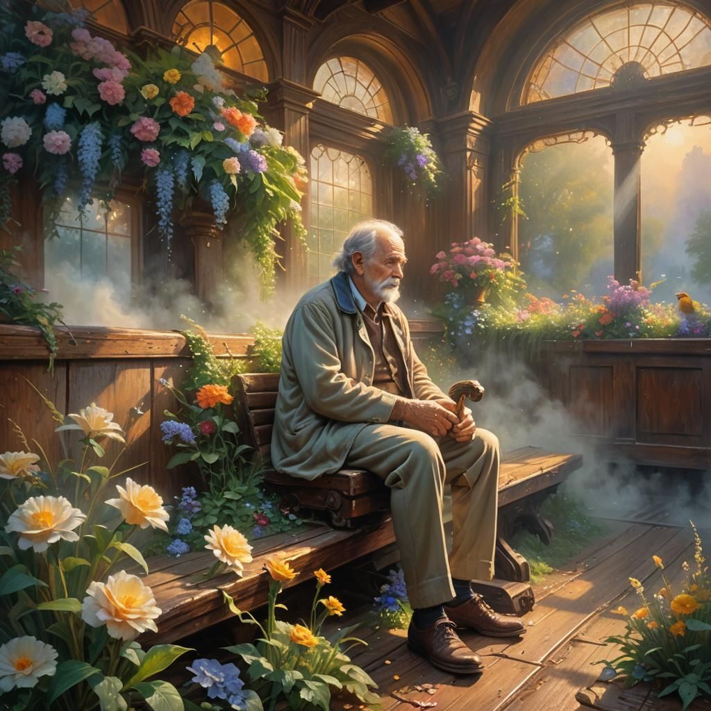 Ethereal Train Station Scene as Oil Painting