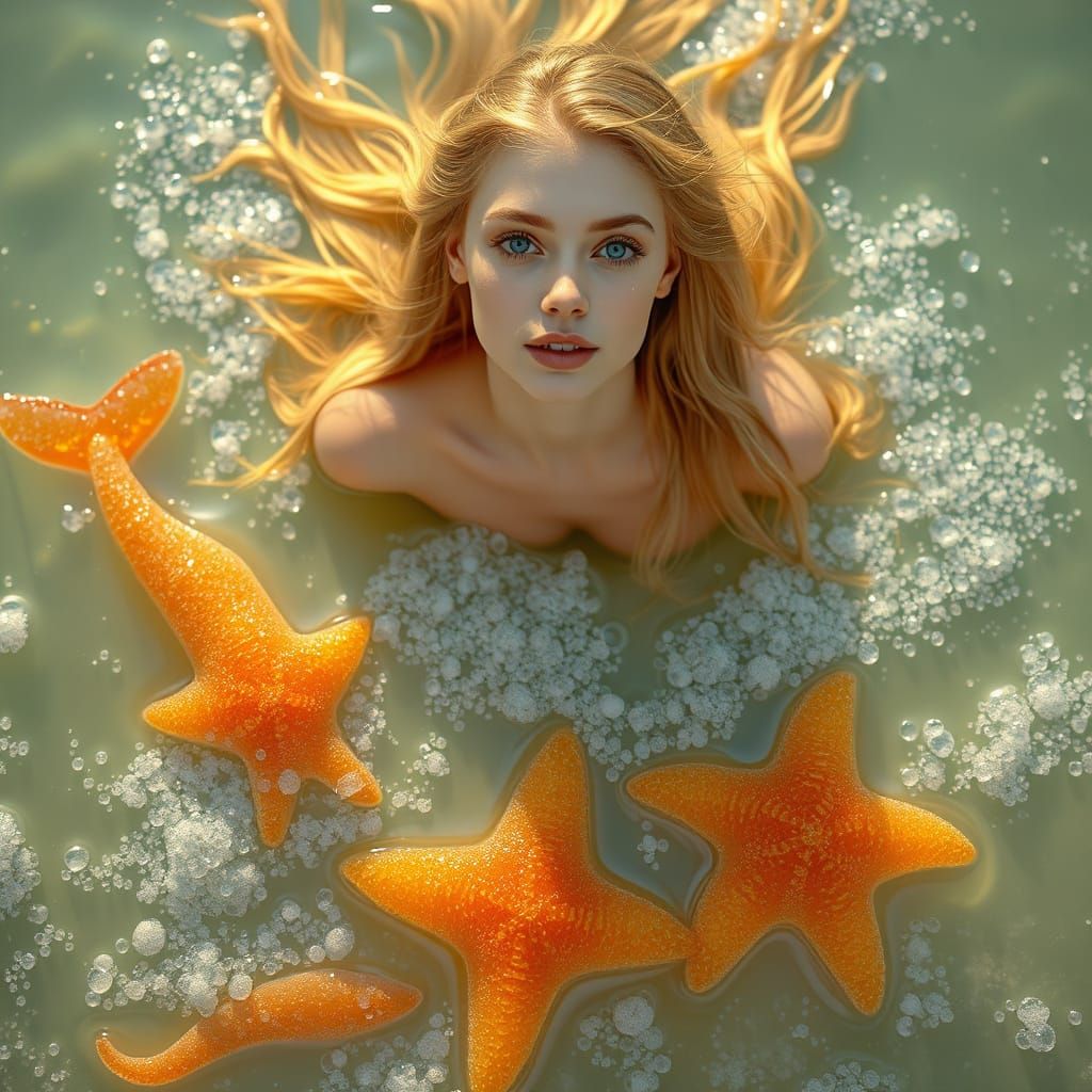 Woman Gliding Over Soda Sea with Candy Creatures