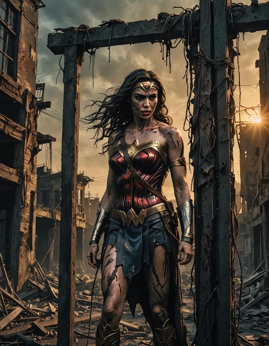 Zombie Wonder Woman in Apocalyptic Wasteland