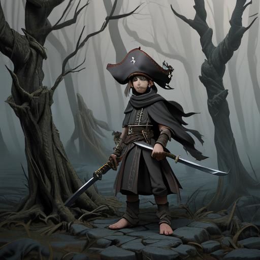 Pirate at Forgotten Altar in Dark Fantasy Art