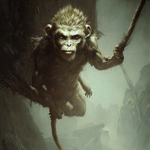 Terrifying Monkey King in Dark Fantasy Style