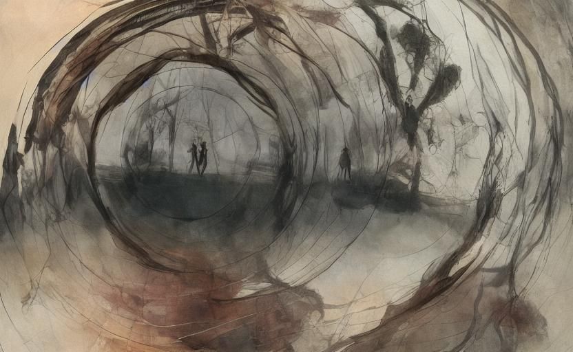 Abstract Circular Tunnel Painting with Lone Figure